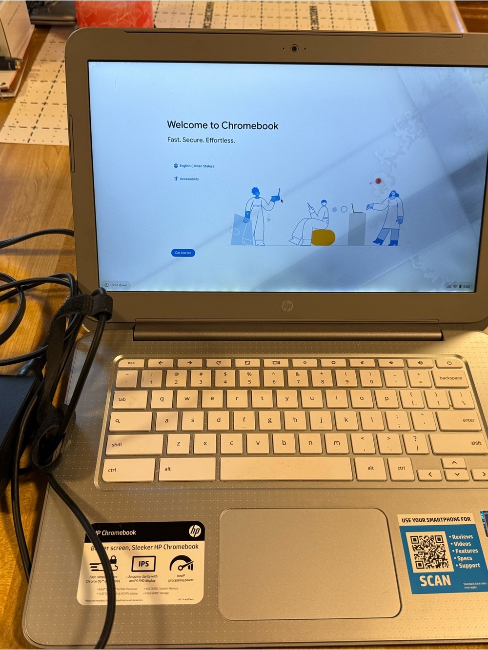 HP Silver and White Chromebook with Full-Size Keyboard and Webcam
